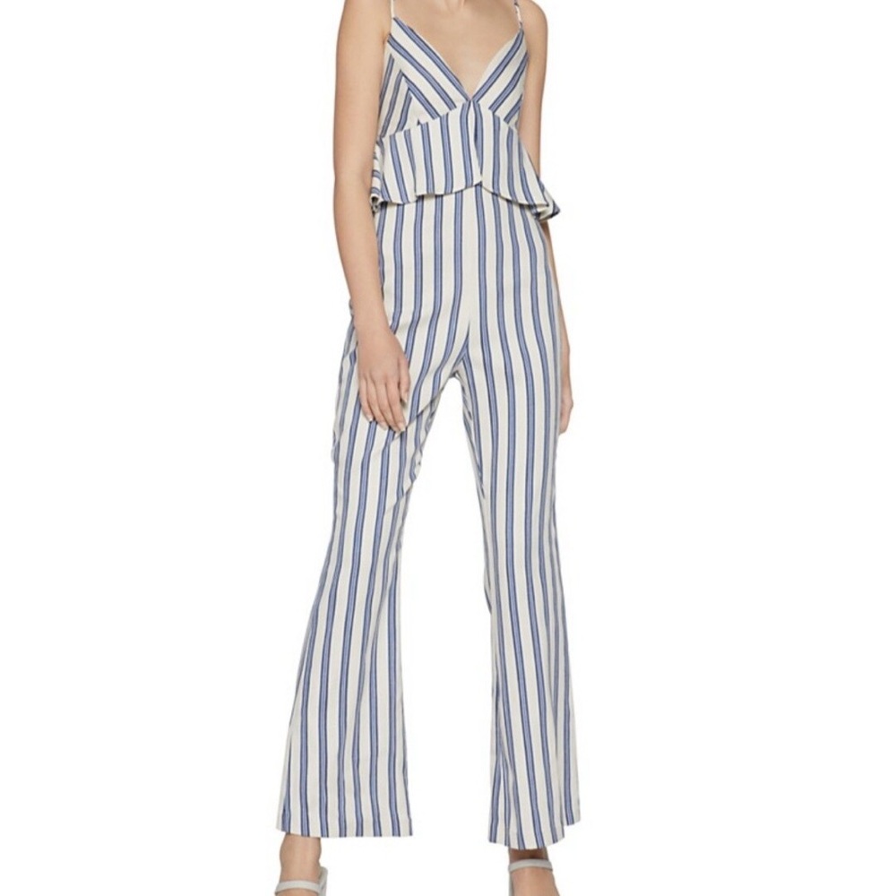 BCBGeneration NWT Blue & White Nautical Peplum Striped Sleeveless Jumpsuit 3512